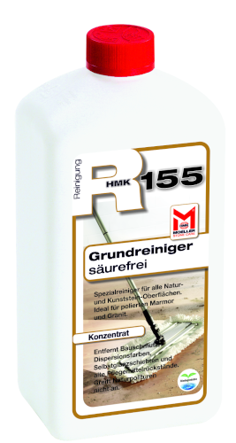 HMK R155 Grundreiniger - säurefrei bei leichtem Zementschleier. Der Natursteinreiniger ist für eine Vielzahl an Reinigungsvorgängen geeignet, auch für die Entfernung von Flecken. mit dem Grundreiniger kann eine Zementschleier entfernt werden, ebenso die Baugrundreinigung / Baufeinreinigung.