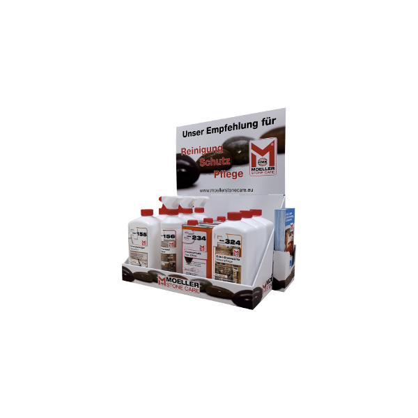 Thekenständer - mini: Kleiner Thekenständer für bis zu 12 Produkte mit Flyerhalterung - Fliesenleger Steinmetz Zubehör: Thekenständer - mini / Umsatzträger "verkauft von allein". attraktives Design. geringer Platzbedarf. leicht aufzubauen.
